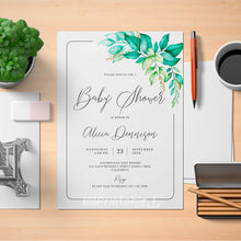 Load image into Gallery viewer, Elegant Greenery Baby Shower Invitation Template - Digital Download
