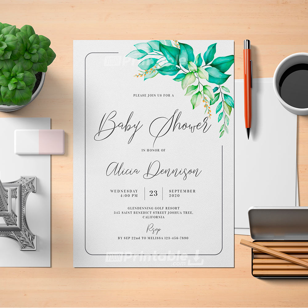 Elegant Greenery Baby Shower Invitation Template - Digital Download