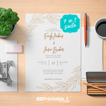 Load image into Gallery viewer, Printable Golden Elegant Wedding Invitation Suite 7 Pack - Digital Download Template
