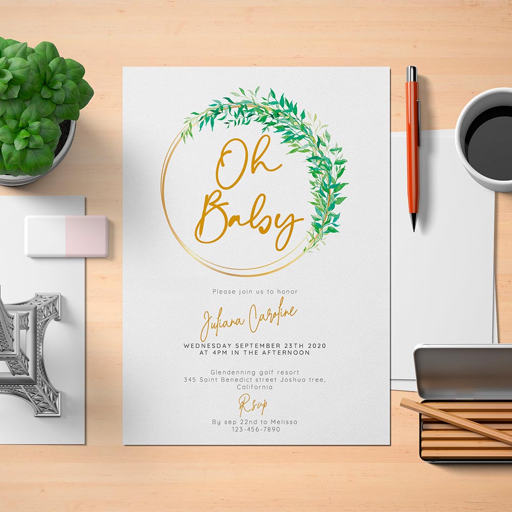 Willow Wreath Baby Shower Invitation Template - Digital Download