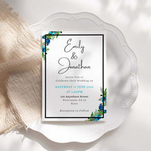 Load image into Gallery viewer, Floral Blue Printable Wedding Invitation Template Download
