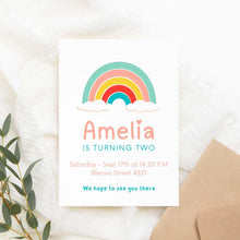 Load image into Gallery viewer, Colorful Rainbow Printable Birthday Invitation Template Download
