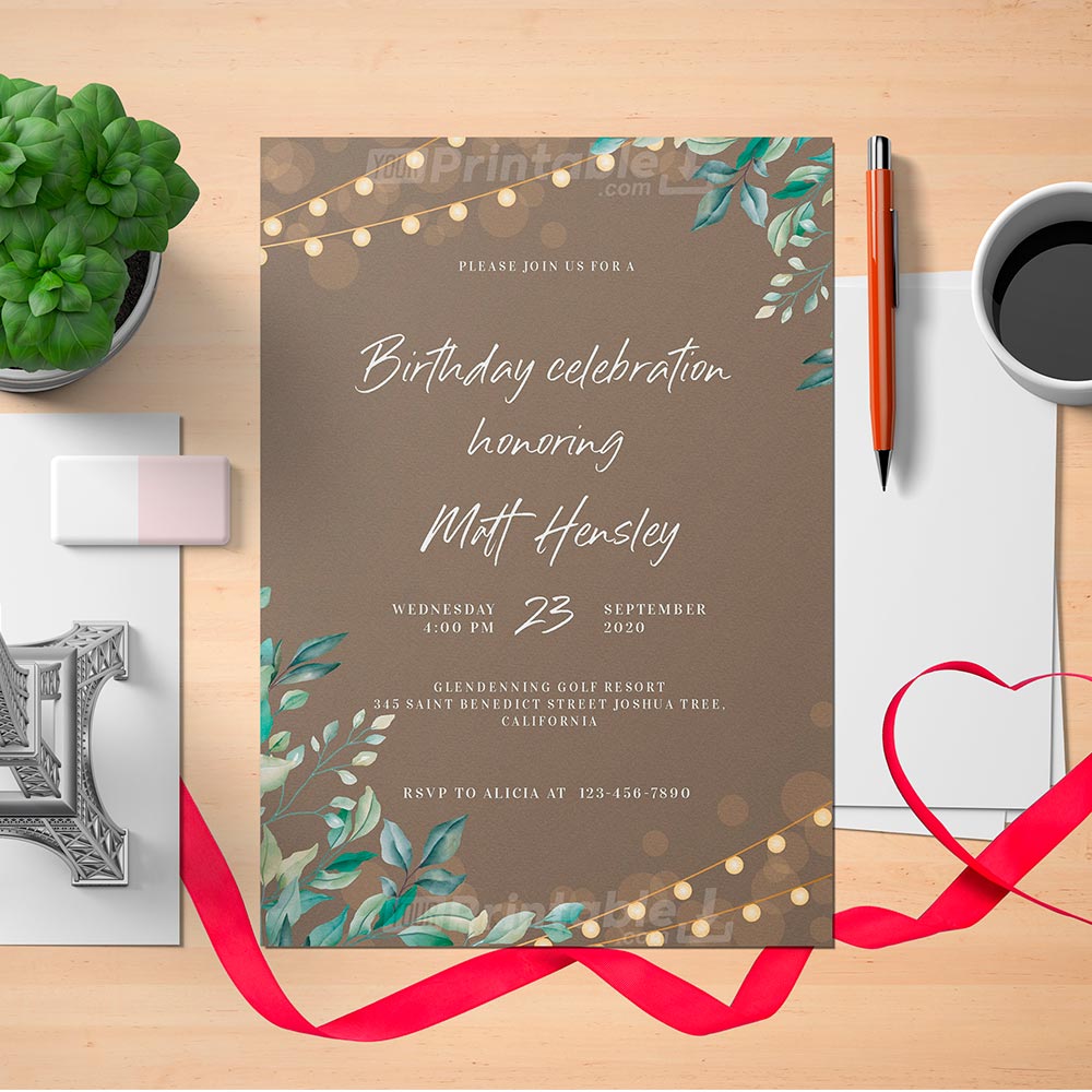 Printable String Lights Birthday Invitation Card - Digital Download