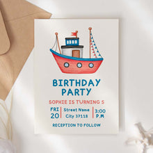 Load image into Gallery viewer, Watercolor Boats Printable Birthday Invitation Template Download
