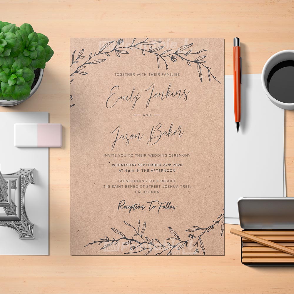 Printable Elegant Rustic Wedding Invitation - Digital Download Template