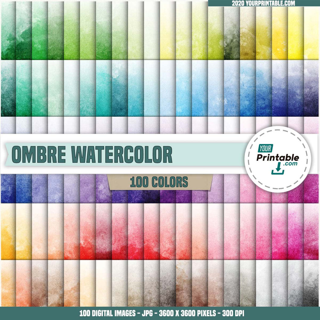 Watercolor 100 Digital Papers Ombre - Instant Download