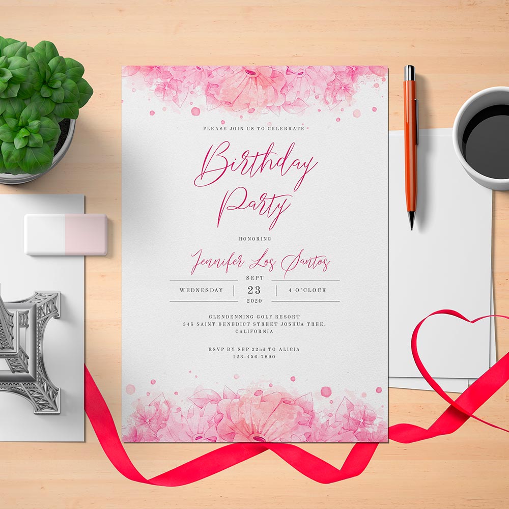 Printable Hibiscus Women's Birthday Invitation Card - Digital Download