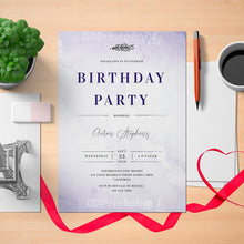 Load image into Gallery viewer, Printable Violet Watercolor Men&#39;s Birthday Invitation Card  - Digital Download
