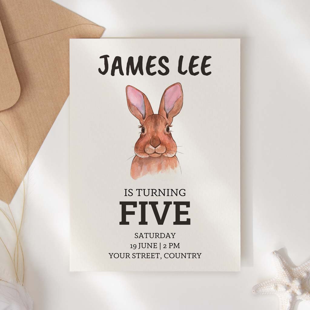 Cute Bunny Printable Birthday Invitation Template Download