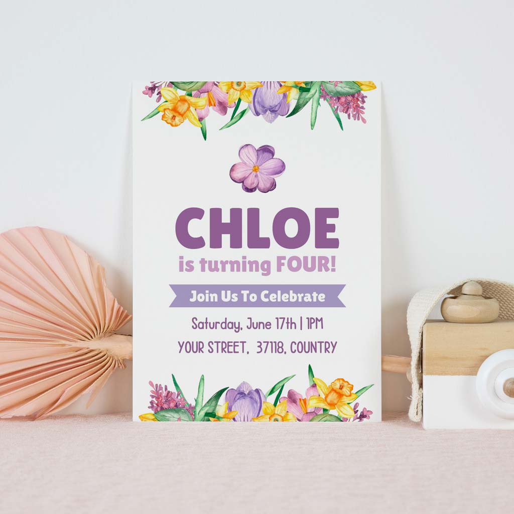 Spring Purple Printable Birthday Invitation Template Download