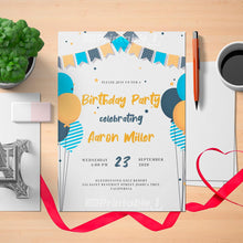 Load image into Gallery viewer, Printable Flag Garland and Balloons Birthday Invitation Card - Digital Download
