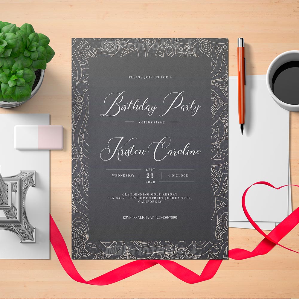 Printable Fancy Pattern Birthday Invitation Card - Digital Download