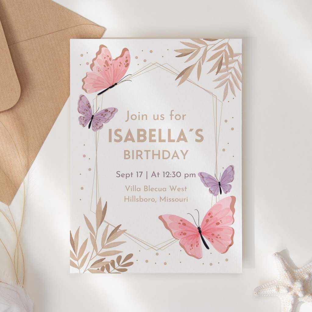 Butterflies Watercolor Printable Birthday Invitation Template Download