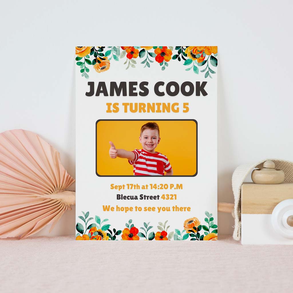 Orange Floral Printable Birthday Invitation Template Download