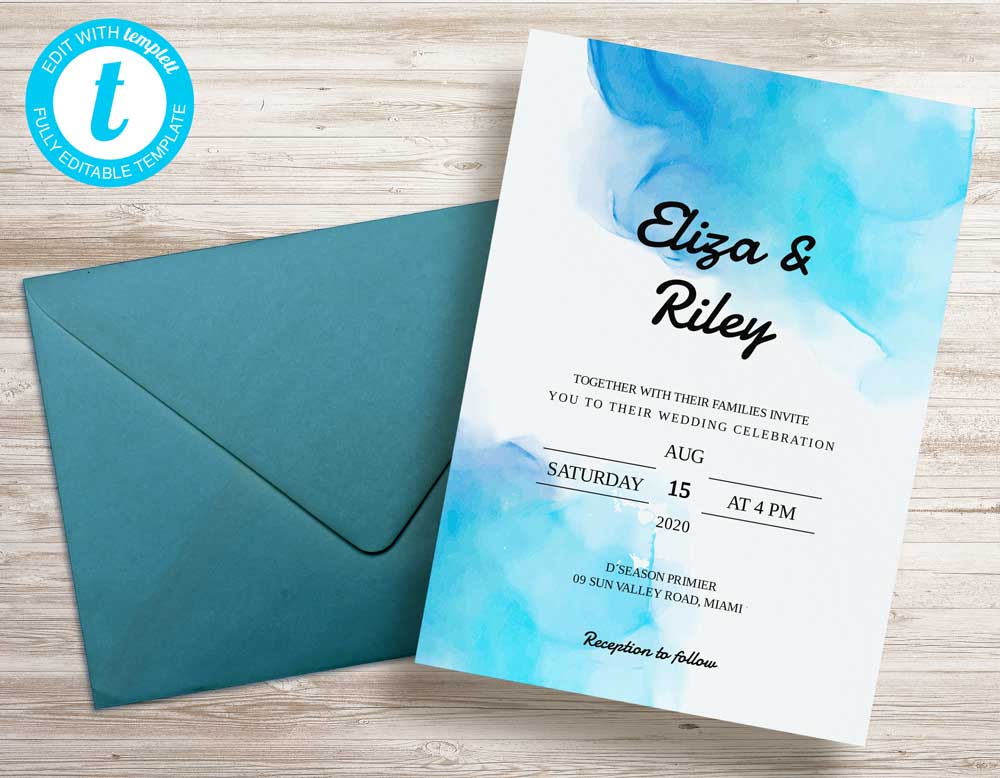 Beautiful Watercolor Wedding Invitation Template - Digital Download