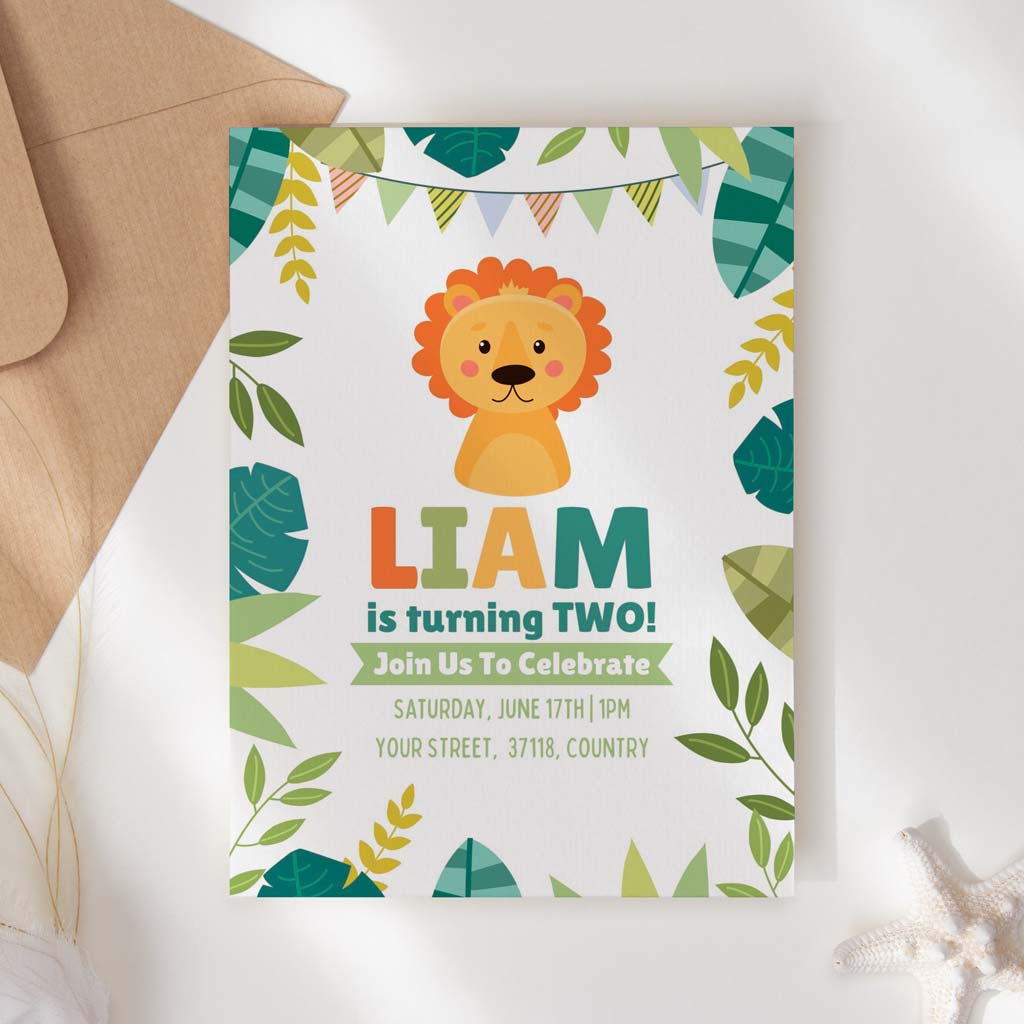 Cute Lion Printable Birthday Invitation Template Download