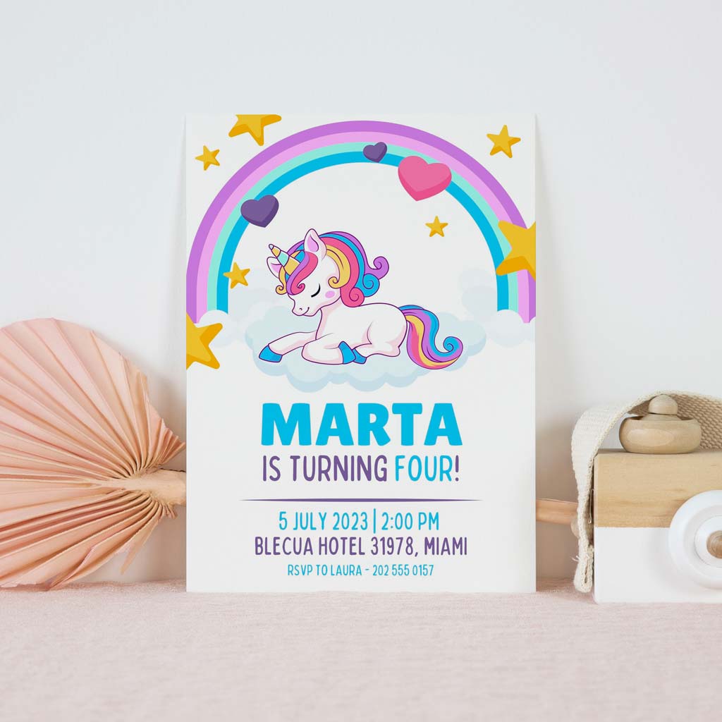 Unicorn Printable Birthday Invitation Template Download