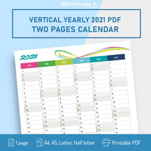 Load image into Gallery viewer, Printable 2021 Two Pages Vertical Calendar Template PDF - Download
