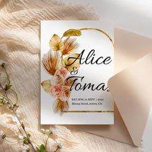 Load image into Gallery viewer, Gold Flowers Printable Wedding Invitation Template Download
