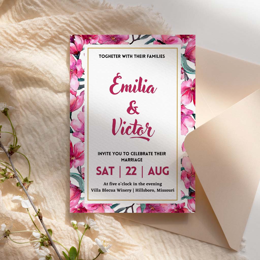 Floral Purple Printable Wedding Invitation Template Download