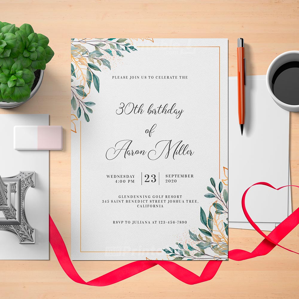 Printable Willow Branch Birthday Invitation Card - Digital Download