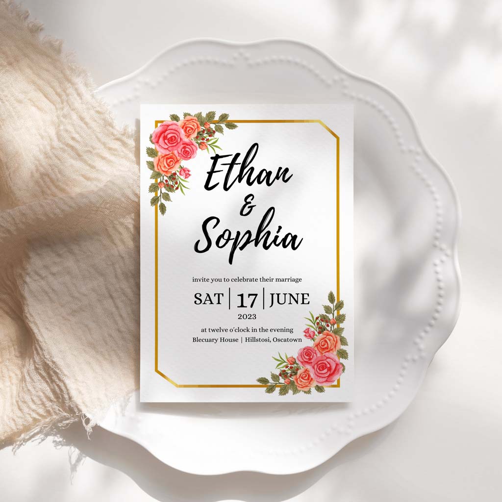 Floral Rose Printable Wedding Invitation Template Download