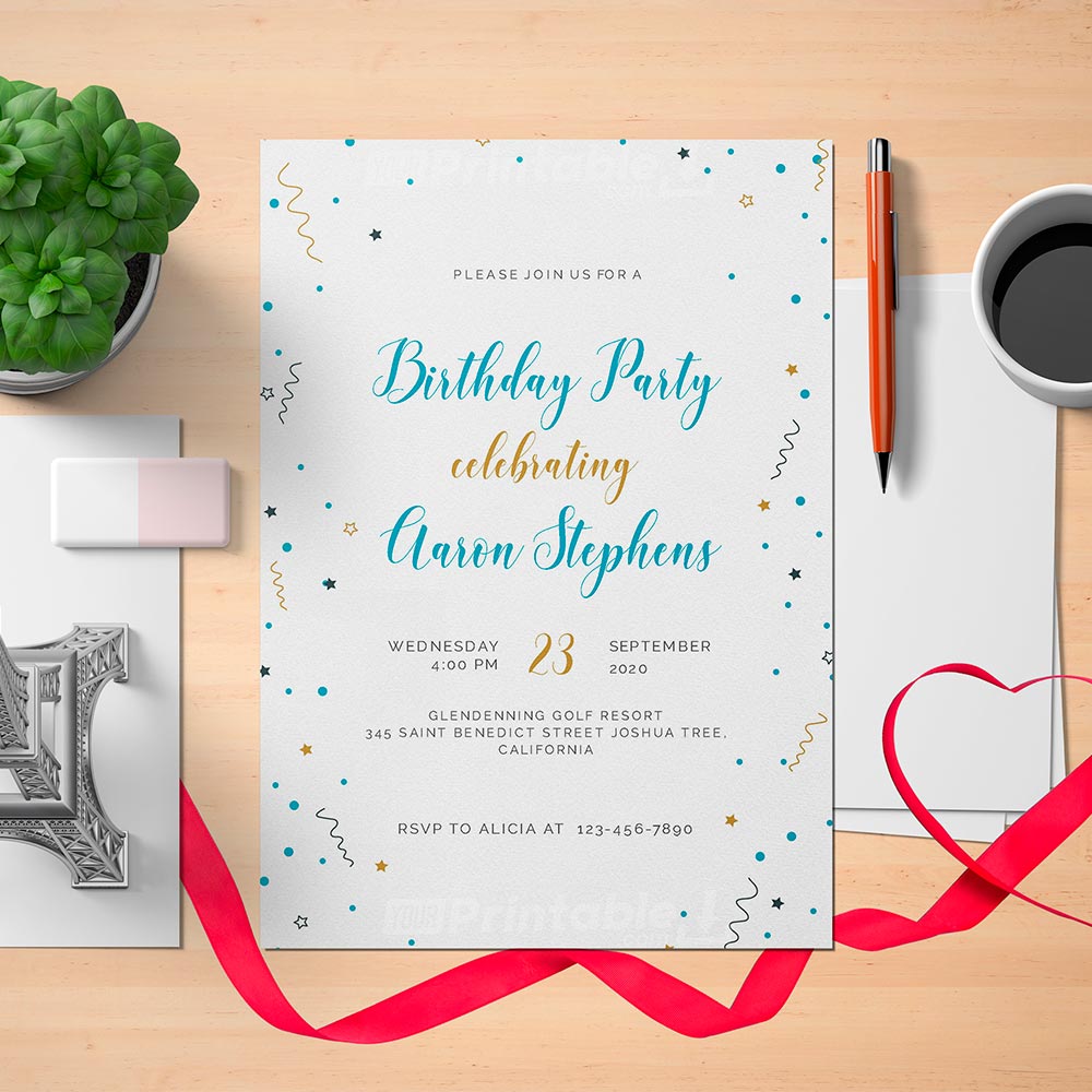 Printable Confetti Birthday Invitation Card - Digital Download