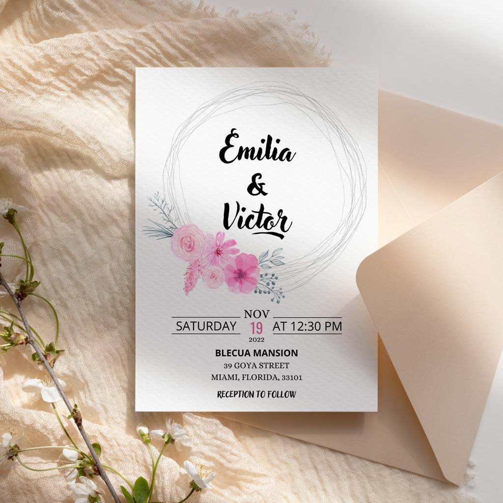 Blush Rose Flowers Printable Wedding Invitation Template Download