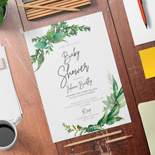 Load image into Gallery viewer, Green Floral Baby Shower Invitation Template - Digital Download
