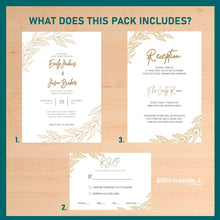 Load image into Gallery viewer, Printable Golden Elegant Wedding Invitation Suite 7 Pack - Digital Download Template
