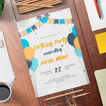 Load image into Gallery viewer, Printable Flag Garland and Balloons Birthday Invitation Card - Digital Download
