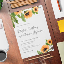 Load image into Gallery viewer, Printable Sunflower Rustic Wedding Invitation - Digital Download Template
