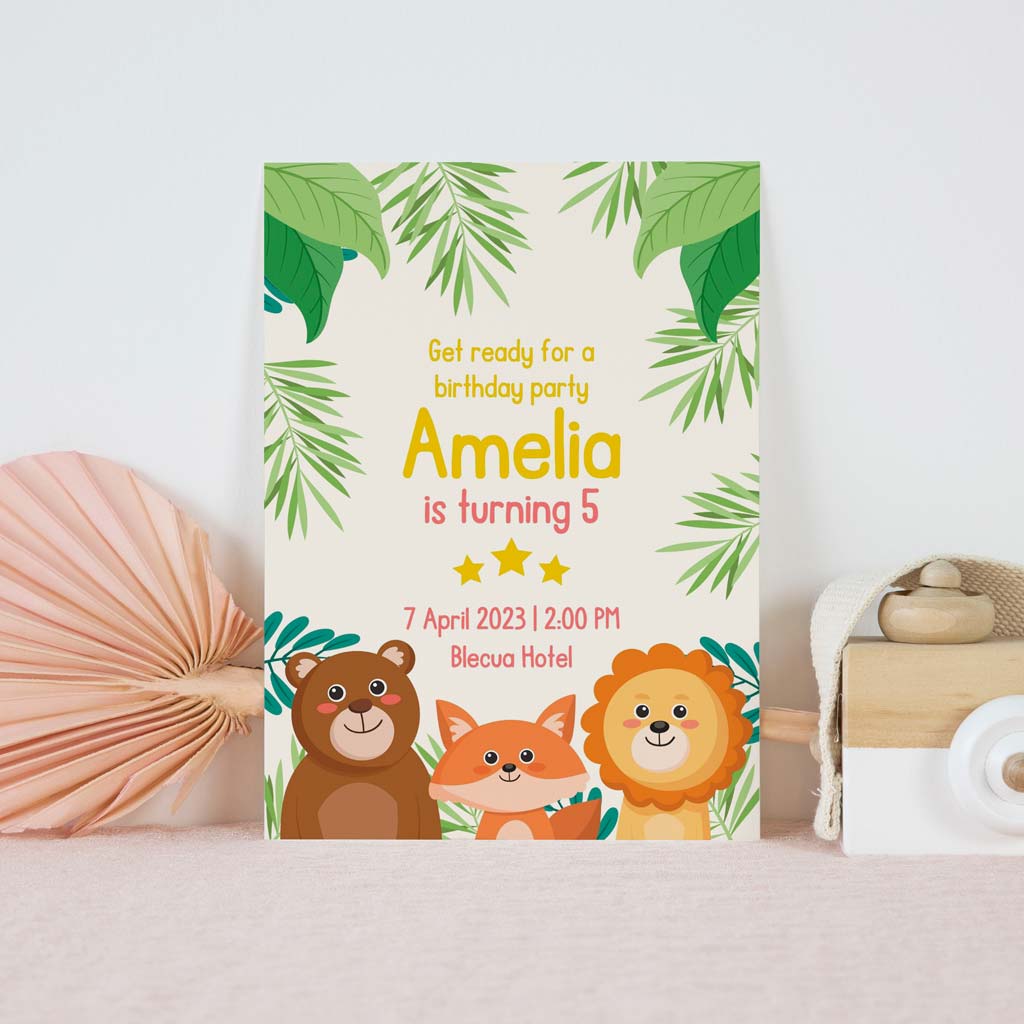 Jungle Animals Printable Birthday Invitation Template Download