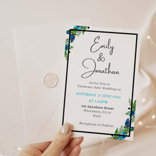 Load image into Gallery viewer, Floral Blue Printable Wedding Invitation Template Download
