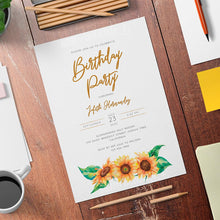 Load image into Gallery viewer, Printable Sunflower Womens Birthday Invitation Card - Digital Download
