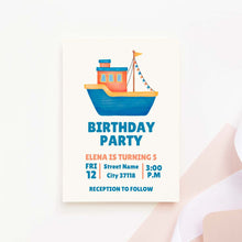 Load image into Gallery viewer, Watercolor Cute Boat Printable Birthday Invitation Template Download
