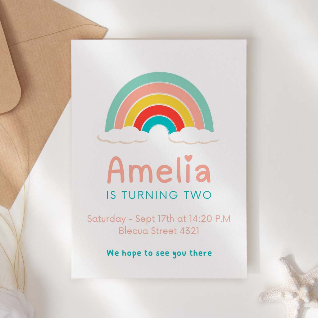 Colorful Rainbow Printable Birthday Invitation Template Download