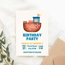 Load image into Gallery viewer, Watercolor Little Boat Printable Birthday Invitation Template Download
