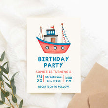 Load image into Gallery viewer, Watercolor Boats Printable Birthday Invitation Template Download
