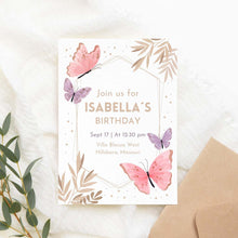 Load image into Gallery viewer, Butterflies Watercolor Printable Birthday Invitation Template Download
