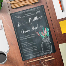 Load image into Gallery viewer, Printable Mason Jar Chalkboard Rustic Wedding Invitation
