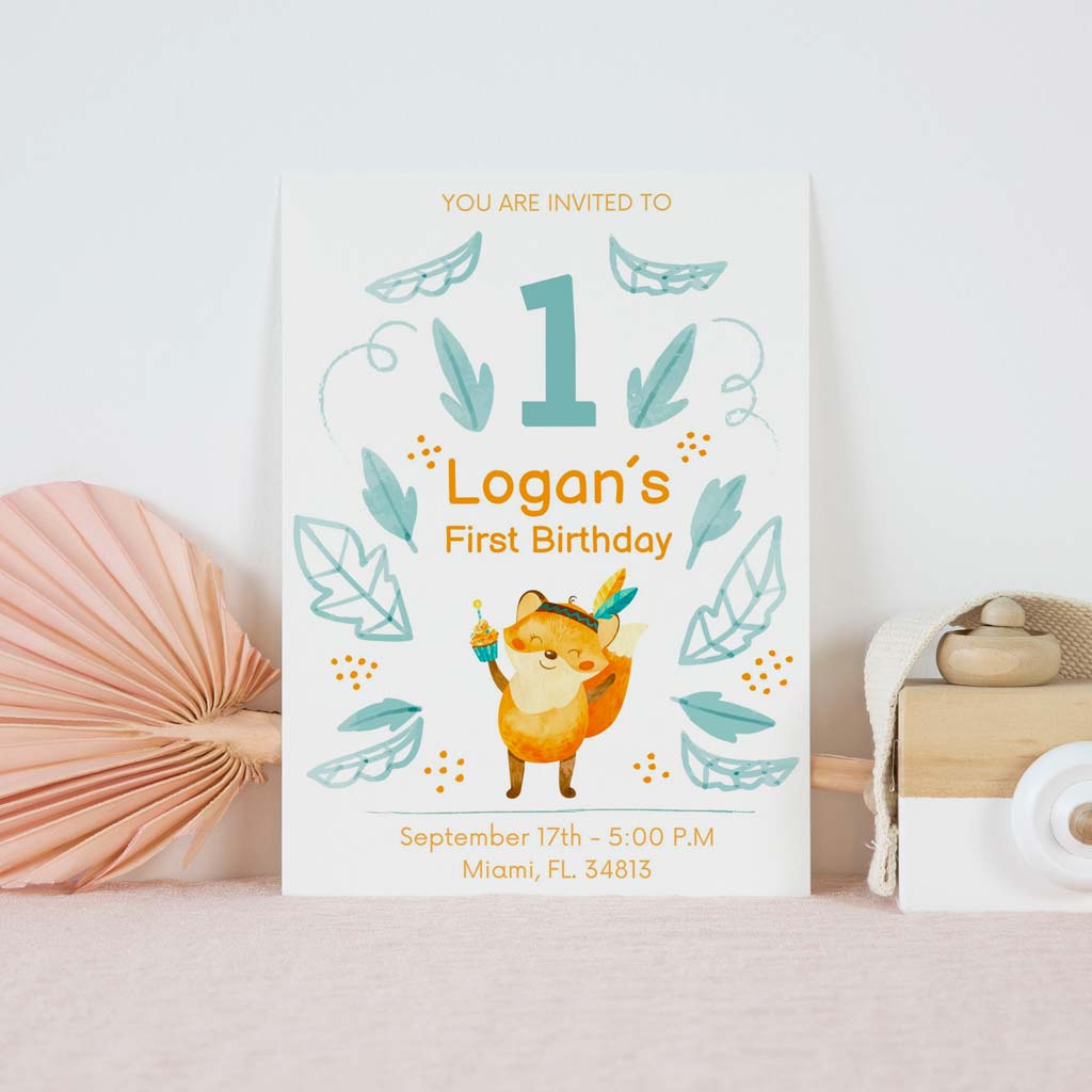 Happy Fox Printable Birthday Invitation Template Download