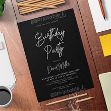 Load image into Gallery viewer, Printable Black and White Men&#39;s Birthday Invitation Card - Digital Download
