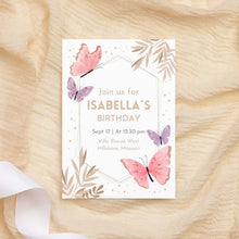 Load image into Gallery viewer, Butterflies Watercolor Printable Birthday Invitation Template Download
