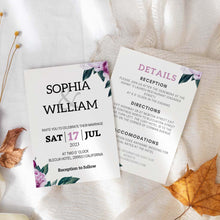 Load image into Gallery viewer, Violet Flowers Printable Wedding Invitation Template Download
