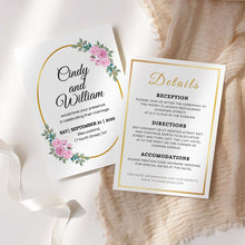 Load image into Gallery viewer, Pink &amp; Gold Printable Wedding Invitation Template Download
