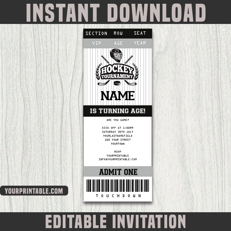 Ice Hockey Ticket Invitation Template - Birthday Party