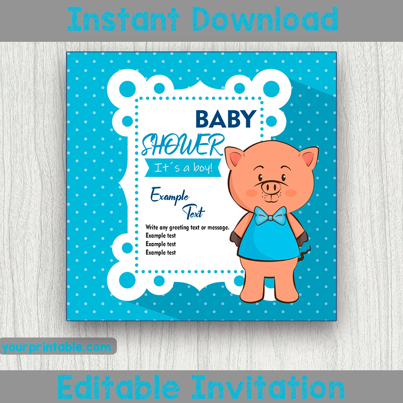 Baby Shower Pork Boy Invitation Card 