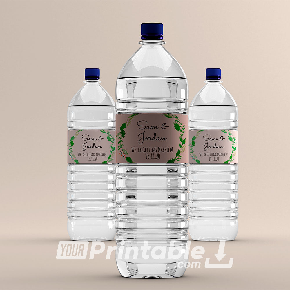 Printable Botanical Wedding Water Bottle Label Template - Digital Download