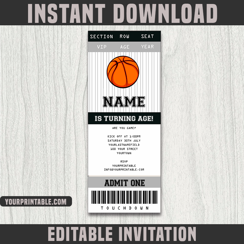 Basketball Ticket Invitation Template - Birthday Party	